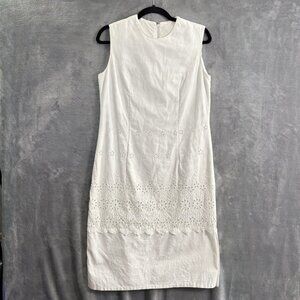 Vtg DON SOPHISTICATES‎ Women Eyelet Sleeveless Dress Sz M White Spring 33-6